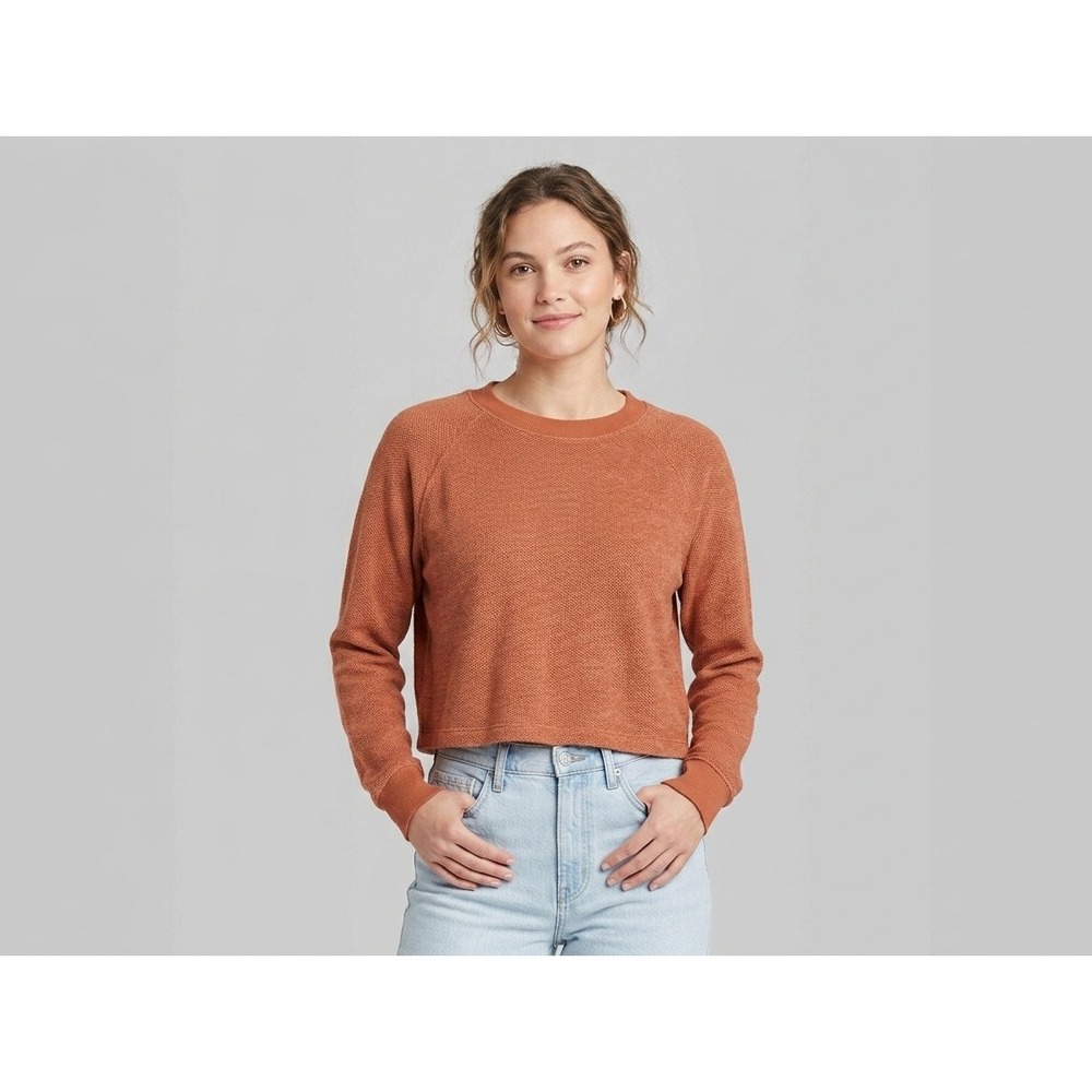 Universal Thread Sweatshirt Women Medium Rust Orange Excellent Waffle Knit Crop